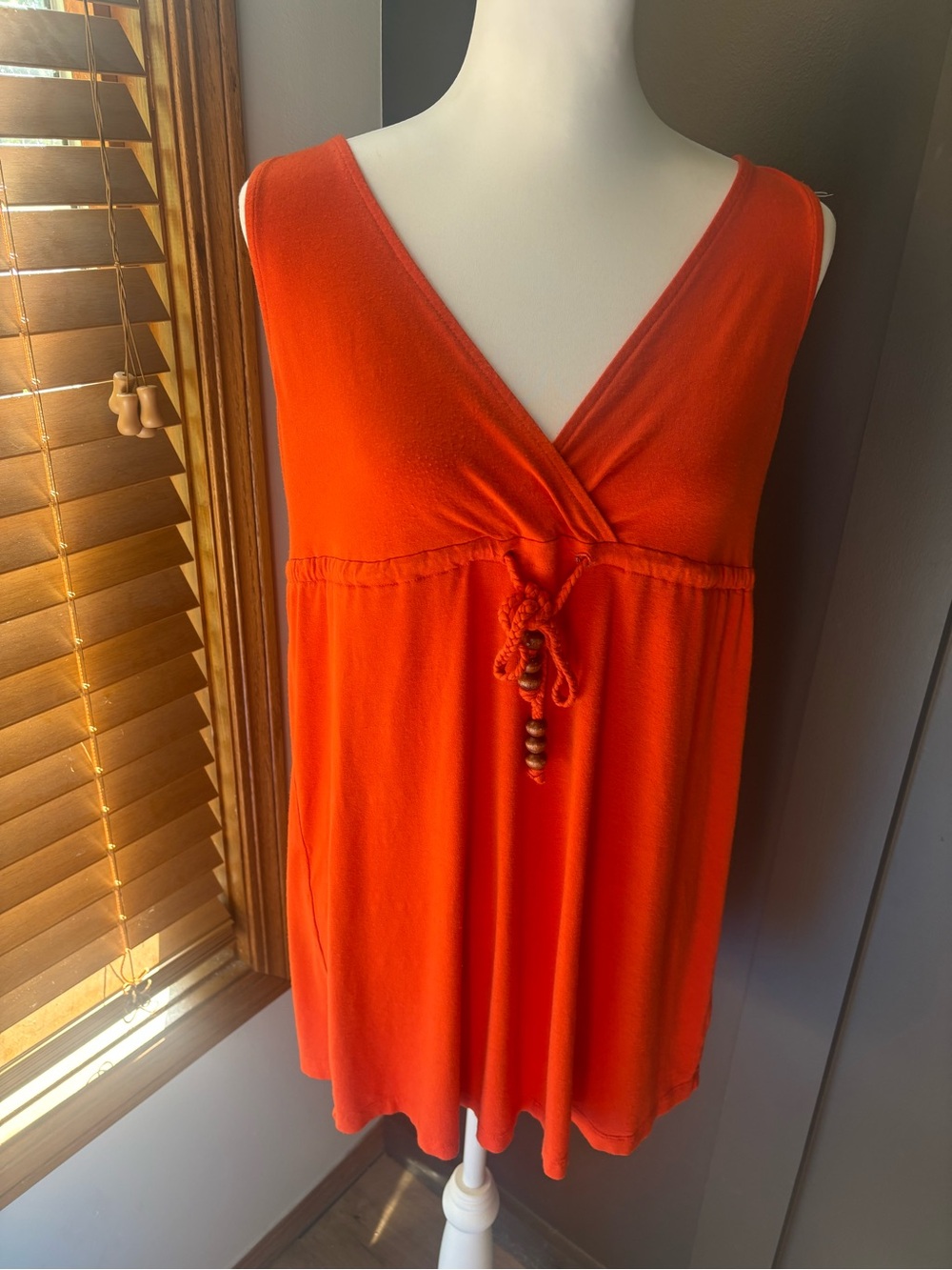 New York & Company Y2K Orange Boho Empire Waist Beaded Top M